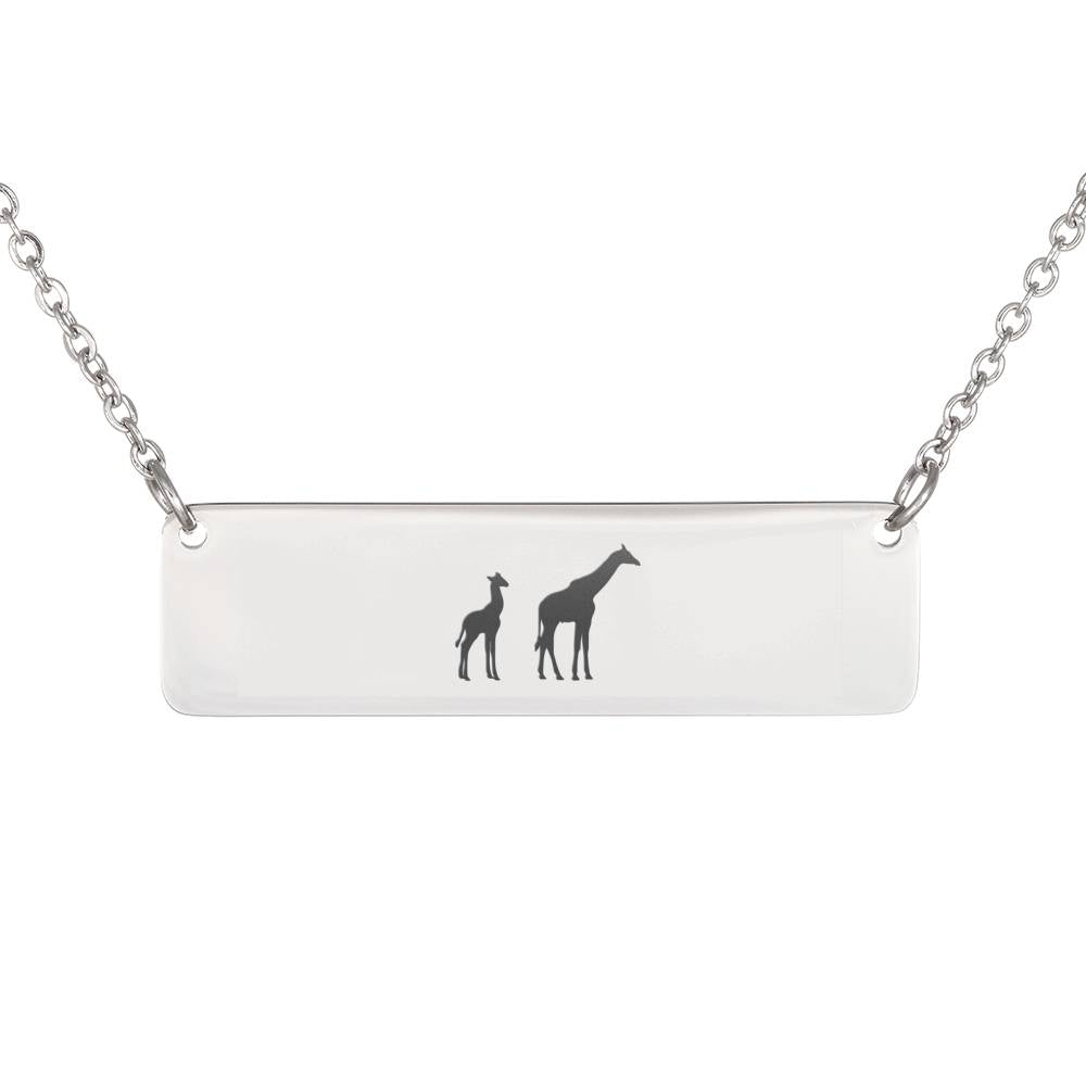 Personalized Mama Giraffe + 1 Calf Bar Necklace