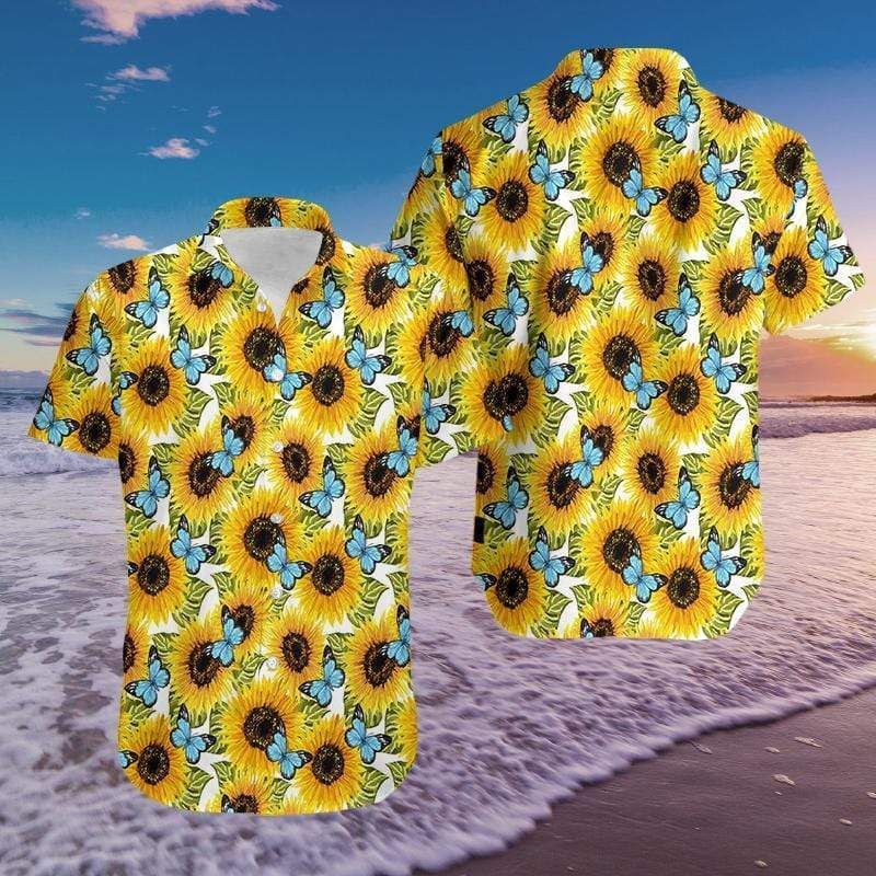 Cover Your Body With Amazing Sunflower And Butterfly Hawaii Aloha Shirts Ha110063