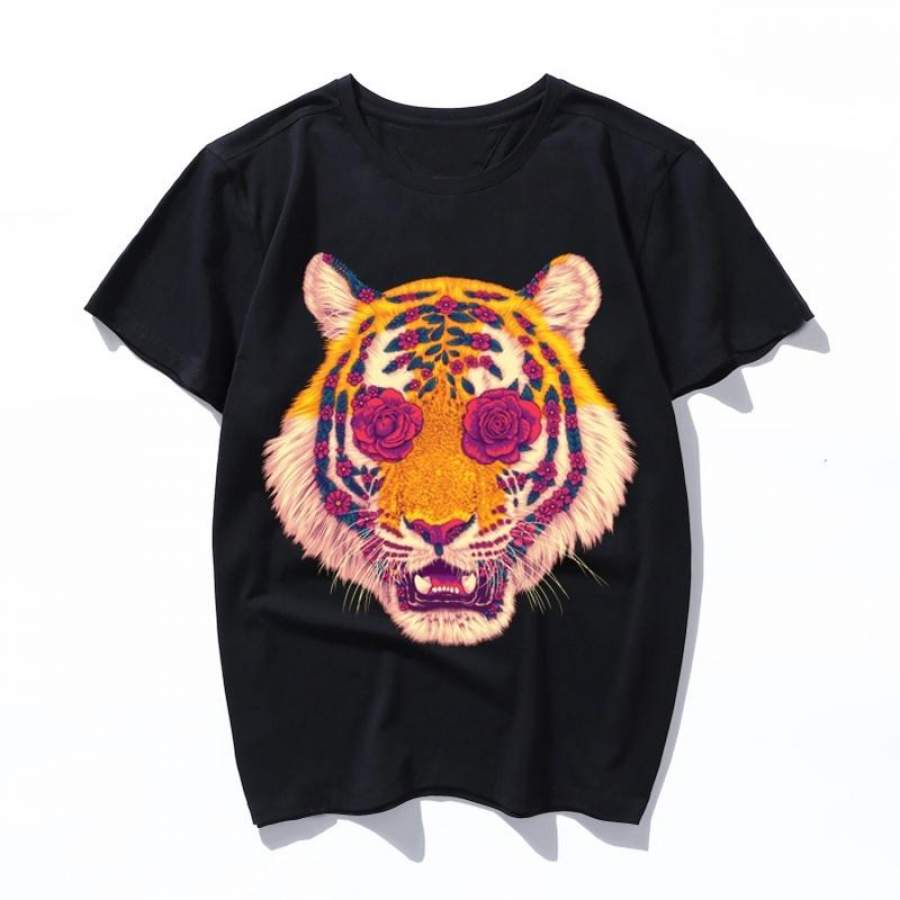 tiger flower Print Cartoon print women men tee Harajuku Cute New Fashion Loose tops Short Sleeve O-neck New Women’s T-Shirt