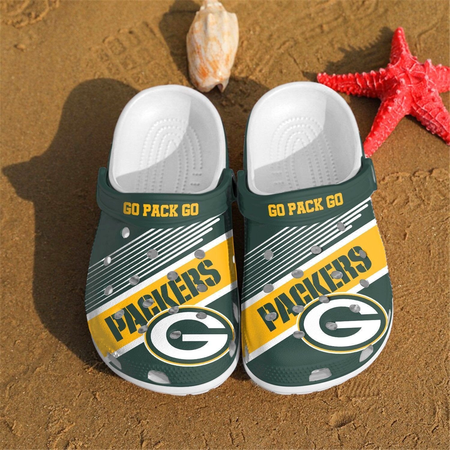 Green Bay Packers Logo Pattern Crocs Classic Clogs Shoes In Dark Green