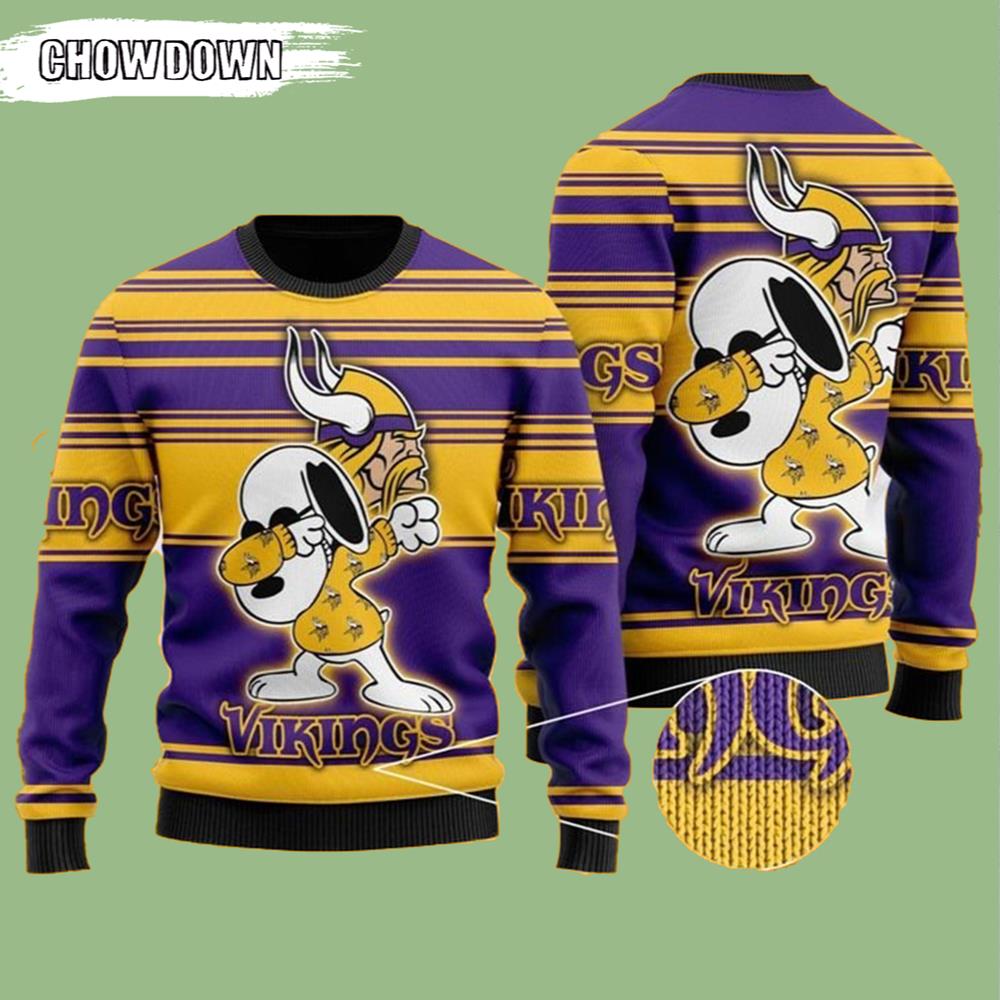 Snoopy Dabbing Minnesota Vikings Gift For Fan Ugly Wool Sweater Christmass