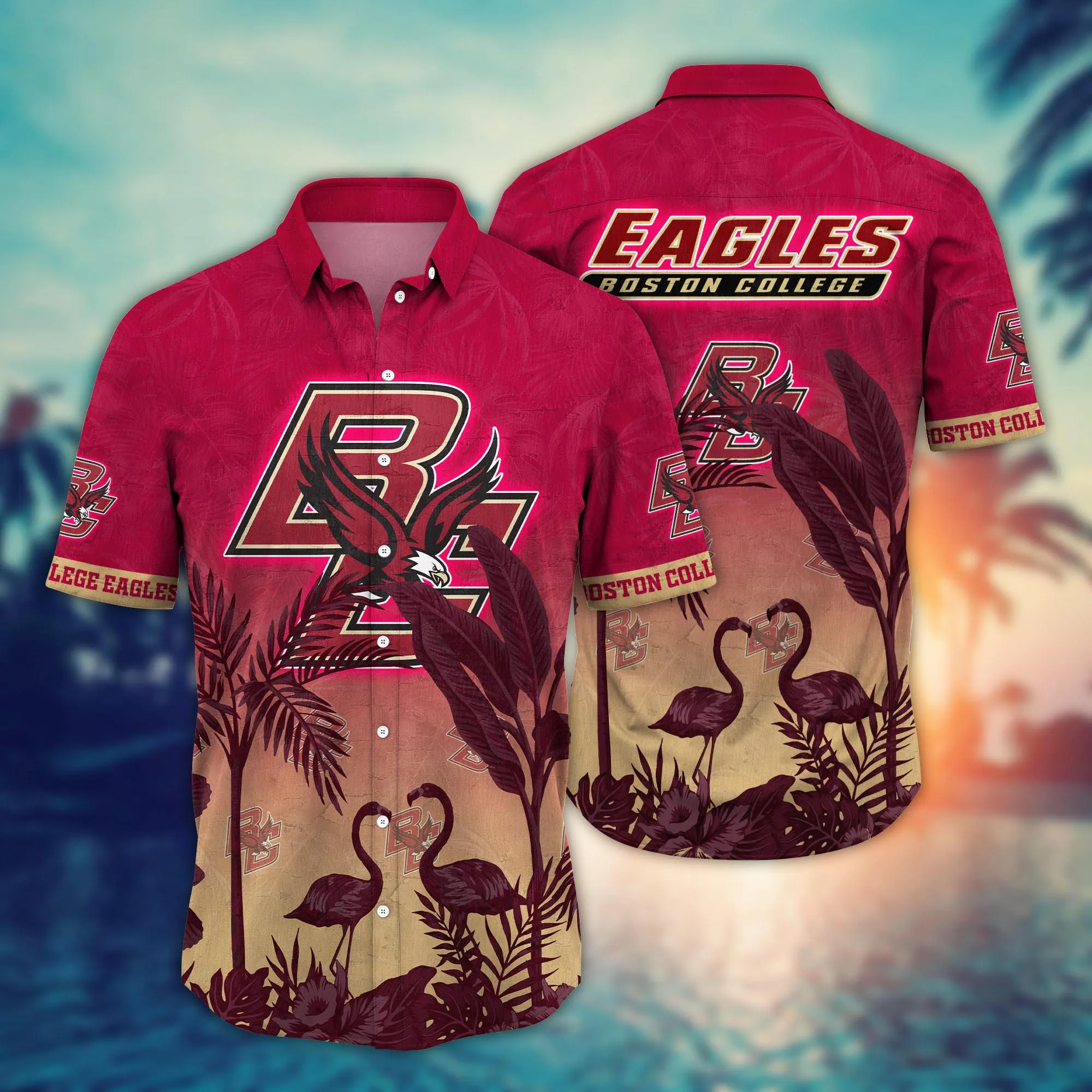 Boston College Eagles NCCA Hawaiian Shirt Tan Linestime Aloha Shirt