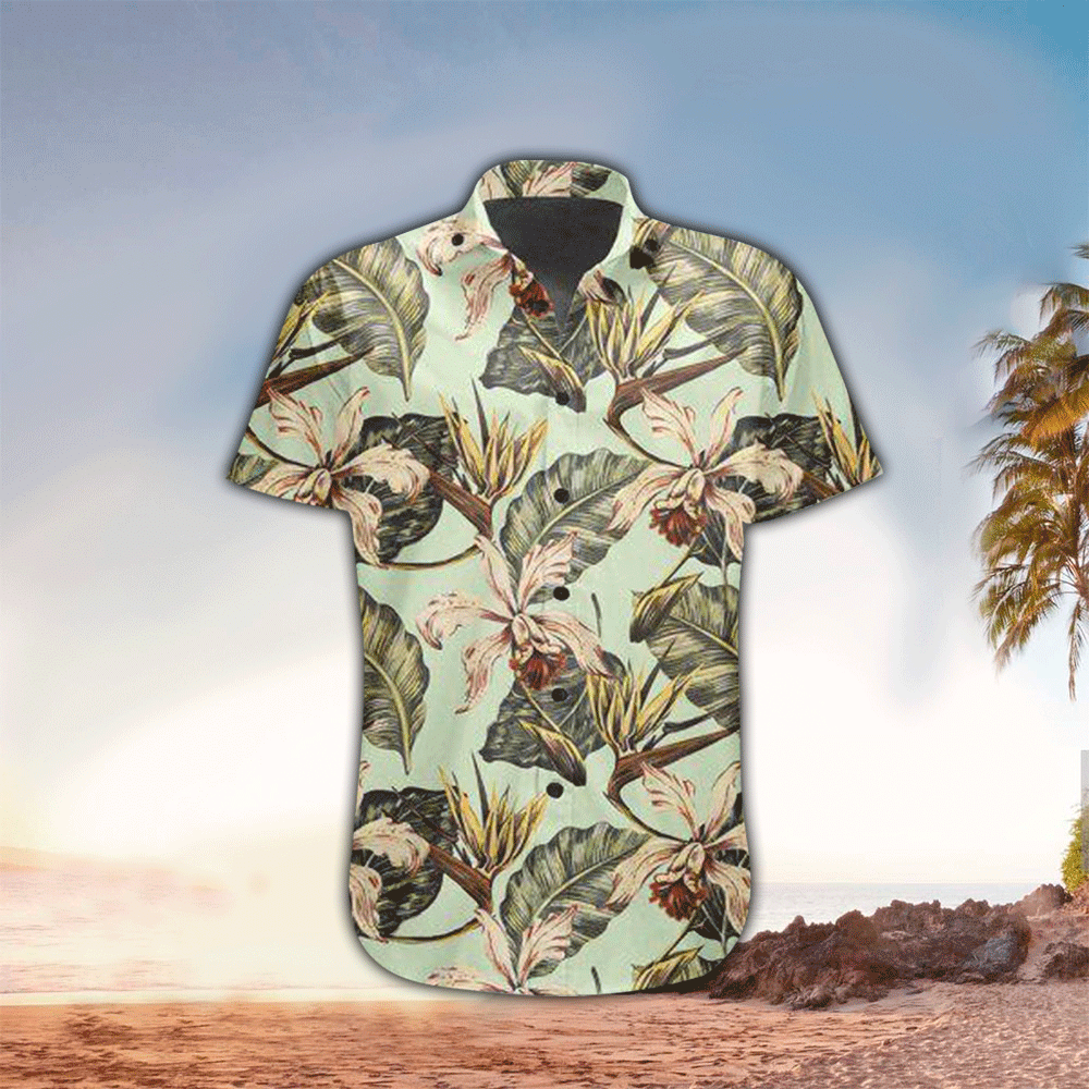 Vintage Tropical Jungle Leaves Orchid Bird Hawaii Shirt Aloha Ha104045