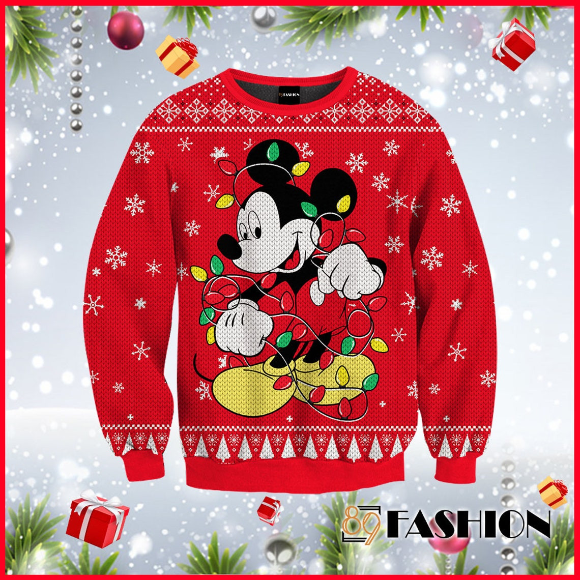 Cartoon Mic.Key Light Ugly Christmas Sweater 2021 Shirt For Women Men Couple Family Funny Cute