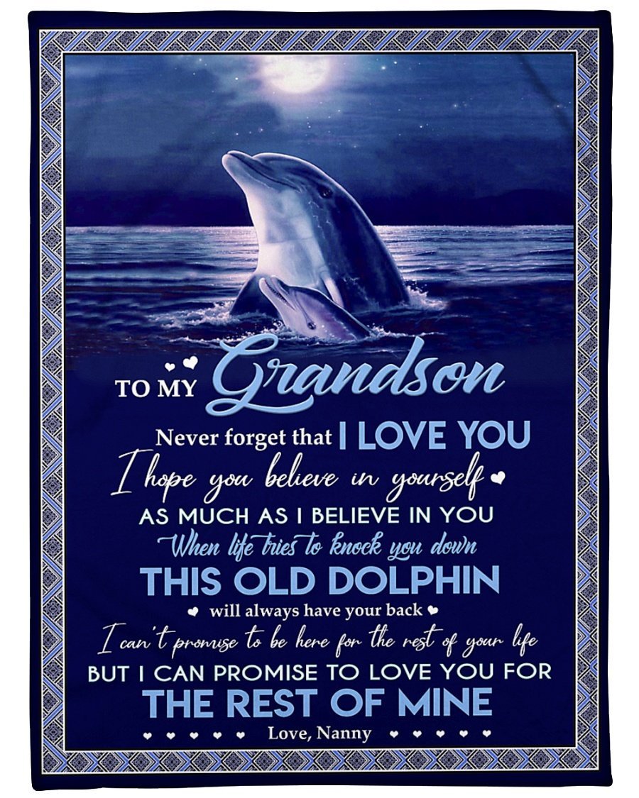 Dolphin To My Grandson Never Forget That I Love You Gift From Nanny Personalized Custom Name Text Fleece Blanket Print 3D, Unisex, Kid, Adult