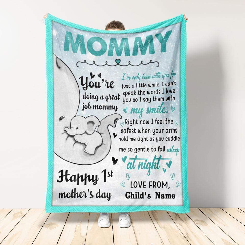 Personalized Mom Cute Elephant Blanket Gifts For Mom Mommy From Kids Mommy You Are Doing A Great Job Blanket Customized Mom With Kids Name Blanket