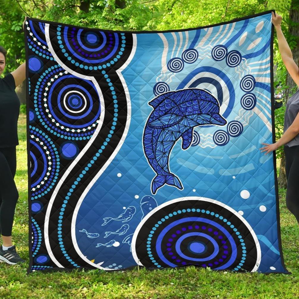 Aboriginal Premium Quilt – Dolphin And Aboriginal Dot Patterns