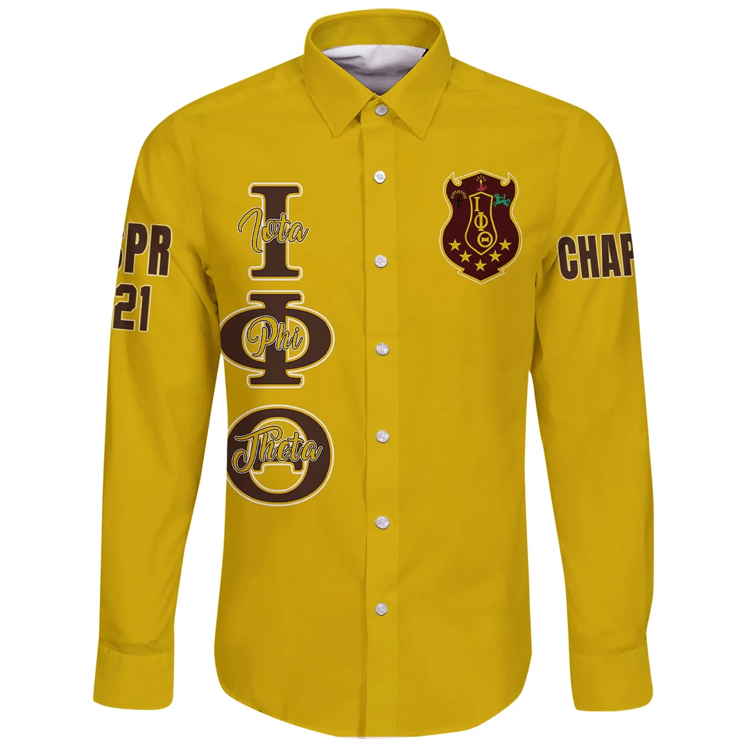 Wonderprint Shirt Personalized Iota Phi Theta Gold Long Sleeve Button Shirt Lt10