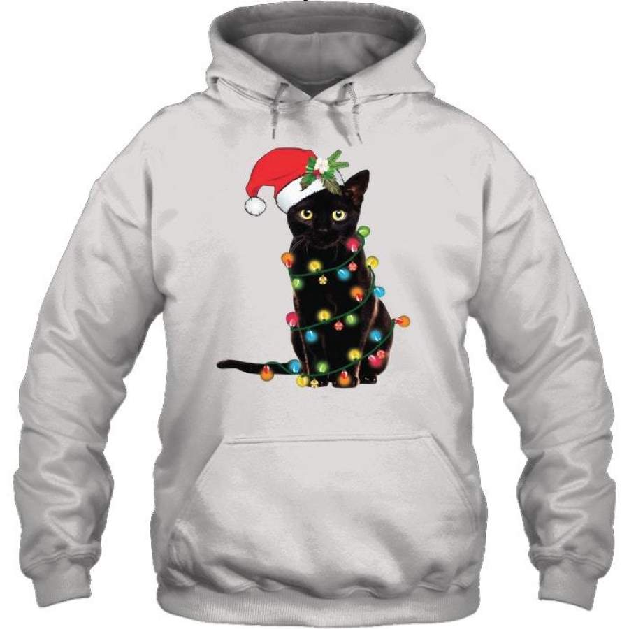 Cat Tangled Up In Lights Christmas Shirt Hoodie