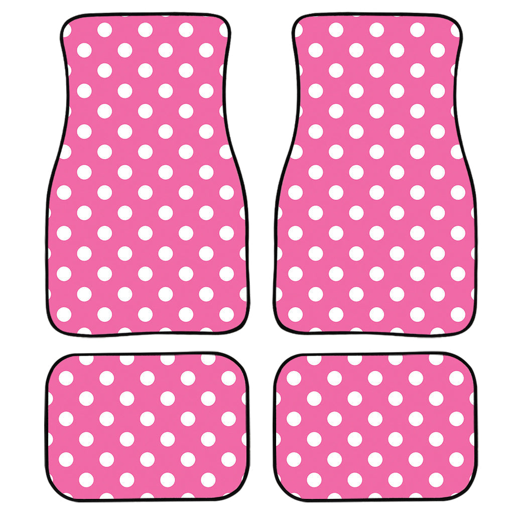 Pink And White Polka Dot Pattern Print Front And Back Car Floor Mats, Front Car Mat