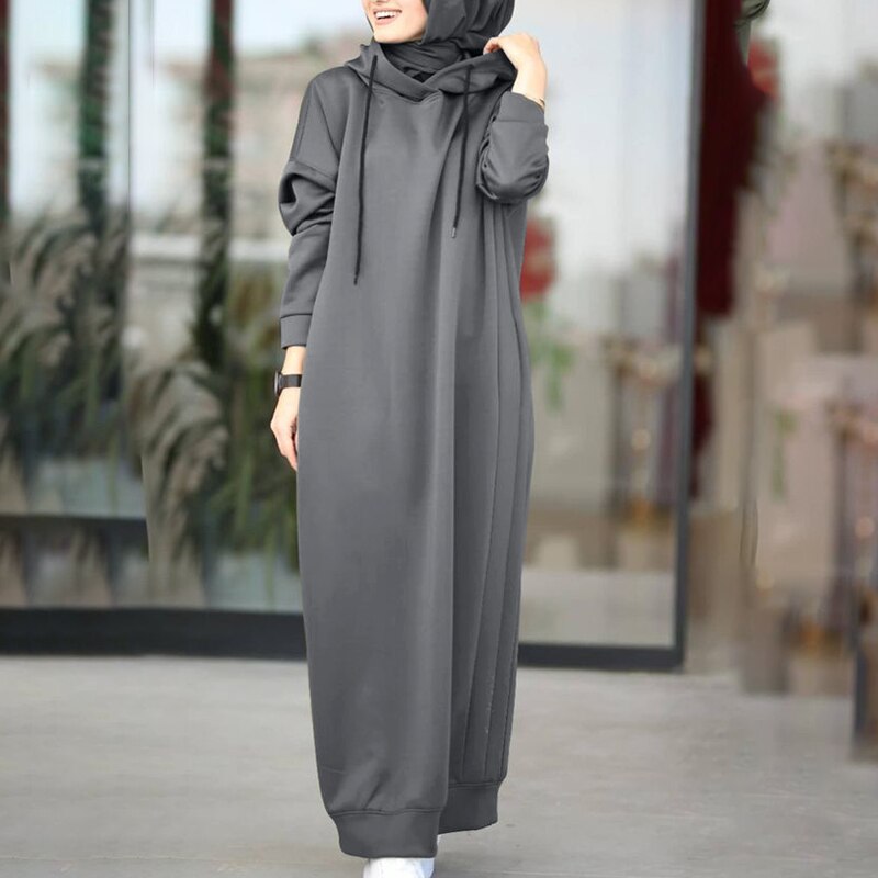 ZANZEA 2022 Autumn Women’s Fashion Sweatshirt Dress Casual Hooded Robe Longue Female Solid Oversized Pullovers Long Maxi Dresses alx