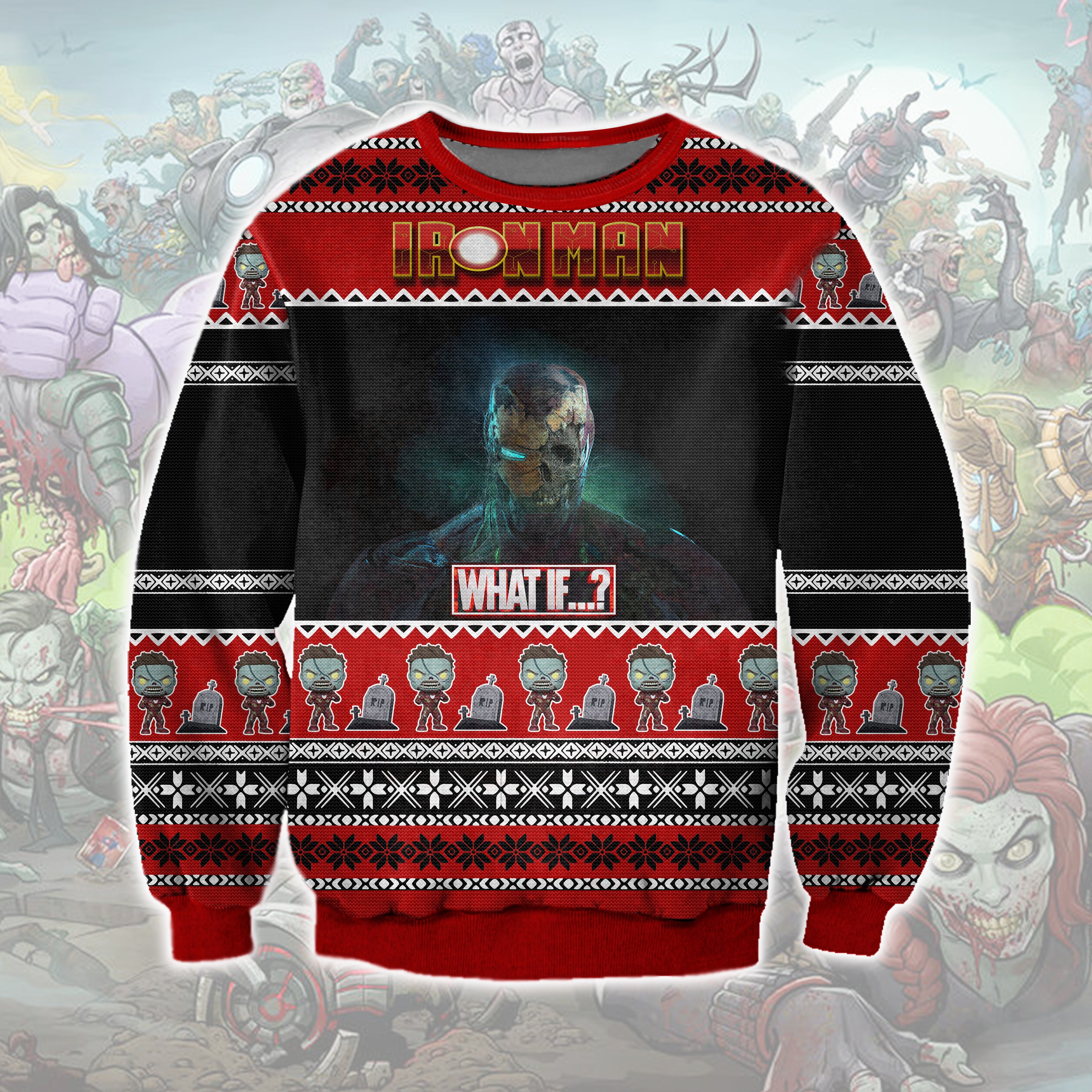 Zombie Iron Man 3D All Over Printed Ugly Christmas Sweatshirt