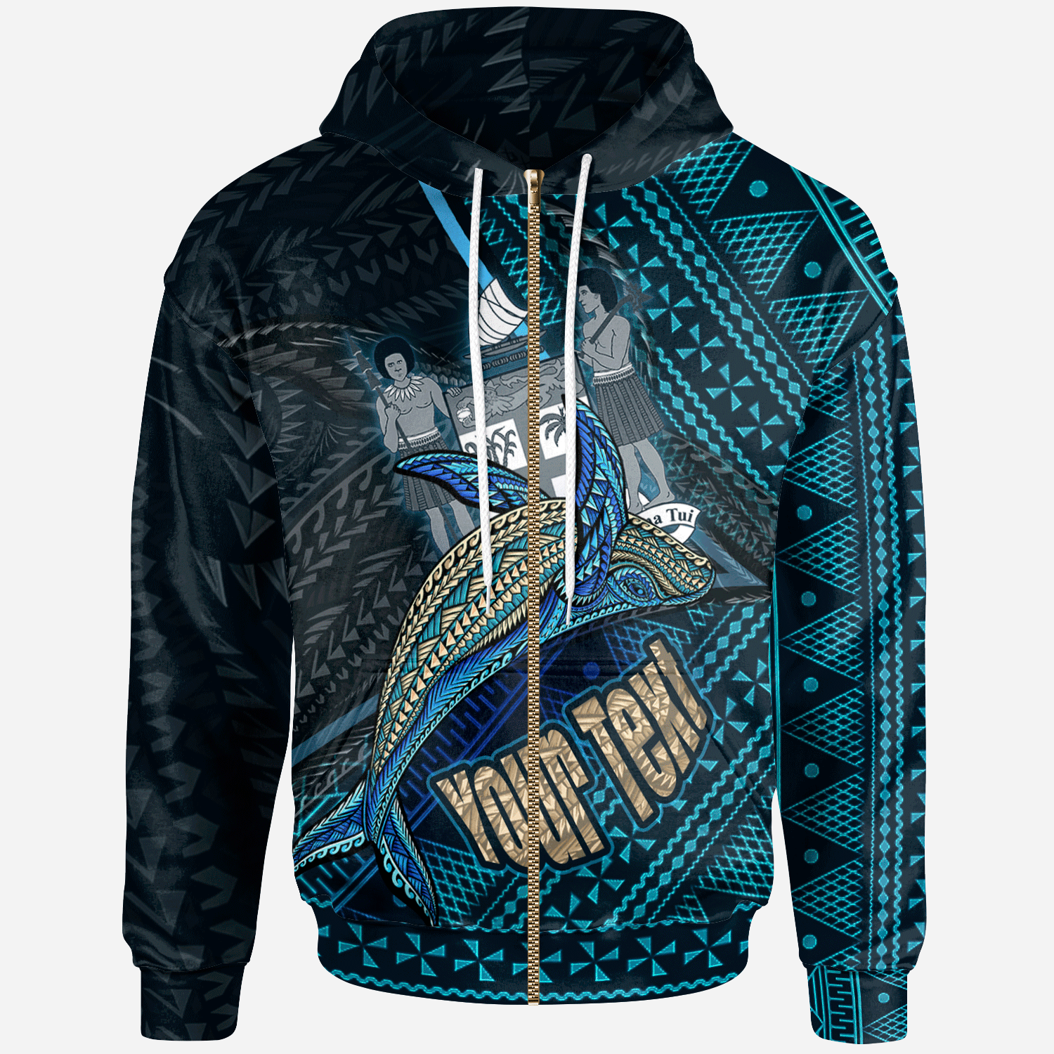 Fiji Zip Hoodie – Custom Seal Fiji With Blue Whale – Pacific Print Hoodie