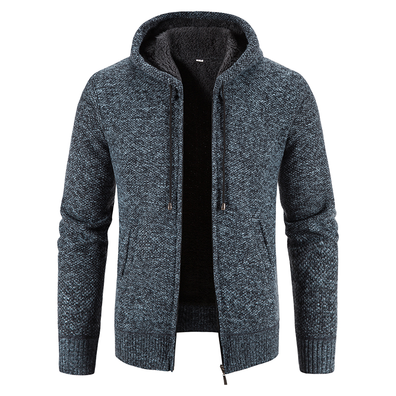 Winter Warm Mens Cardigan New Hooded Zipper Sweaters Men Fleece Slim Fit Solid Knitted Sweater Male Thicken Outwear Coat Clothes alx