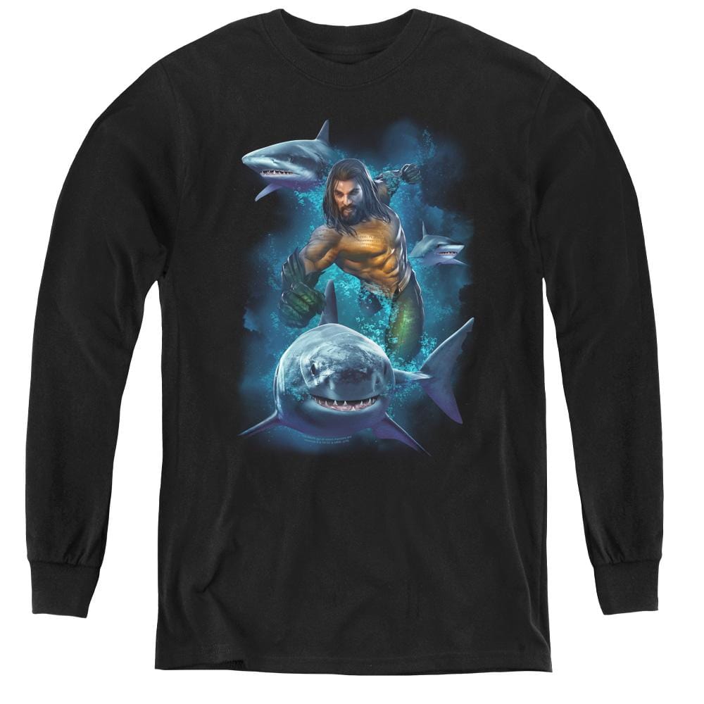 Aquaman Movie Swimming With Sharks – Youth Long Sleeve T-Shirt