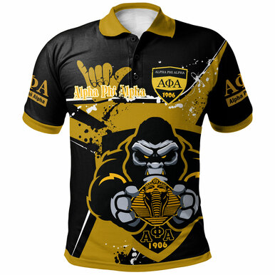 Alpha Phi Alpha Polo Shirt – Custom Gorilla Fraternity With Hand Sign And Sphinx Splash Style