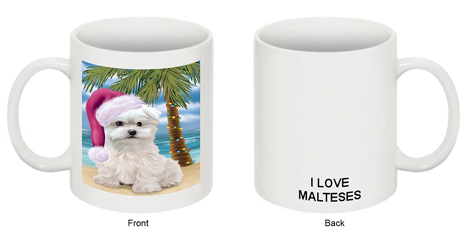 Summertime Maltese Puppy On Beach Christmas Mug Cmg0814