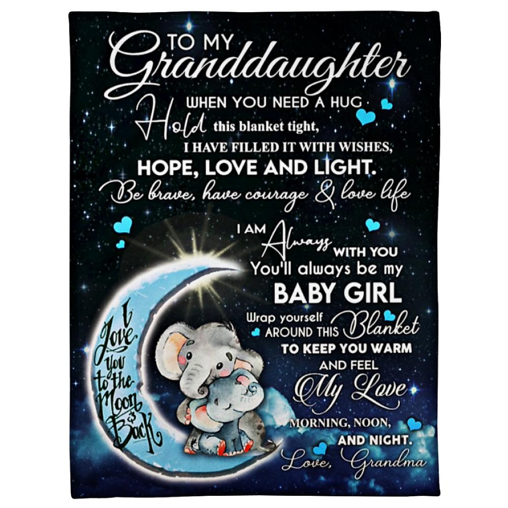 To My Granddaughter Elenphant And Moon Fleece Blanket Family Gift Home Decor Bedding Couch Sofa Soft And Comfy Cozy