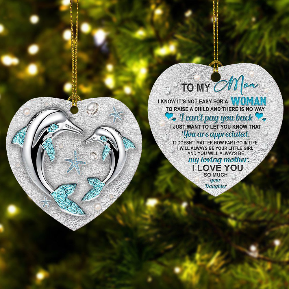 Jewelry Dolphin Daughter To Mom Heart Ornament, Dolphin Ornament, Daughter To Mom Ornament