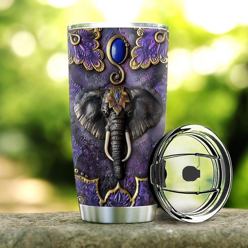 Purple Elephant Leather Style Stainless Steel Tumbler Cup | Travel Mug | Tc5752