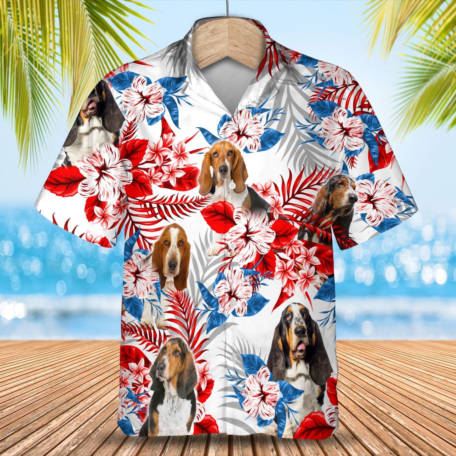 Basset Hound American Flag Hawaii Hawaii Aloha Shirt For Dog Lover Ha4177