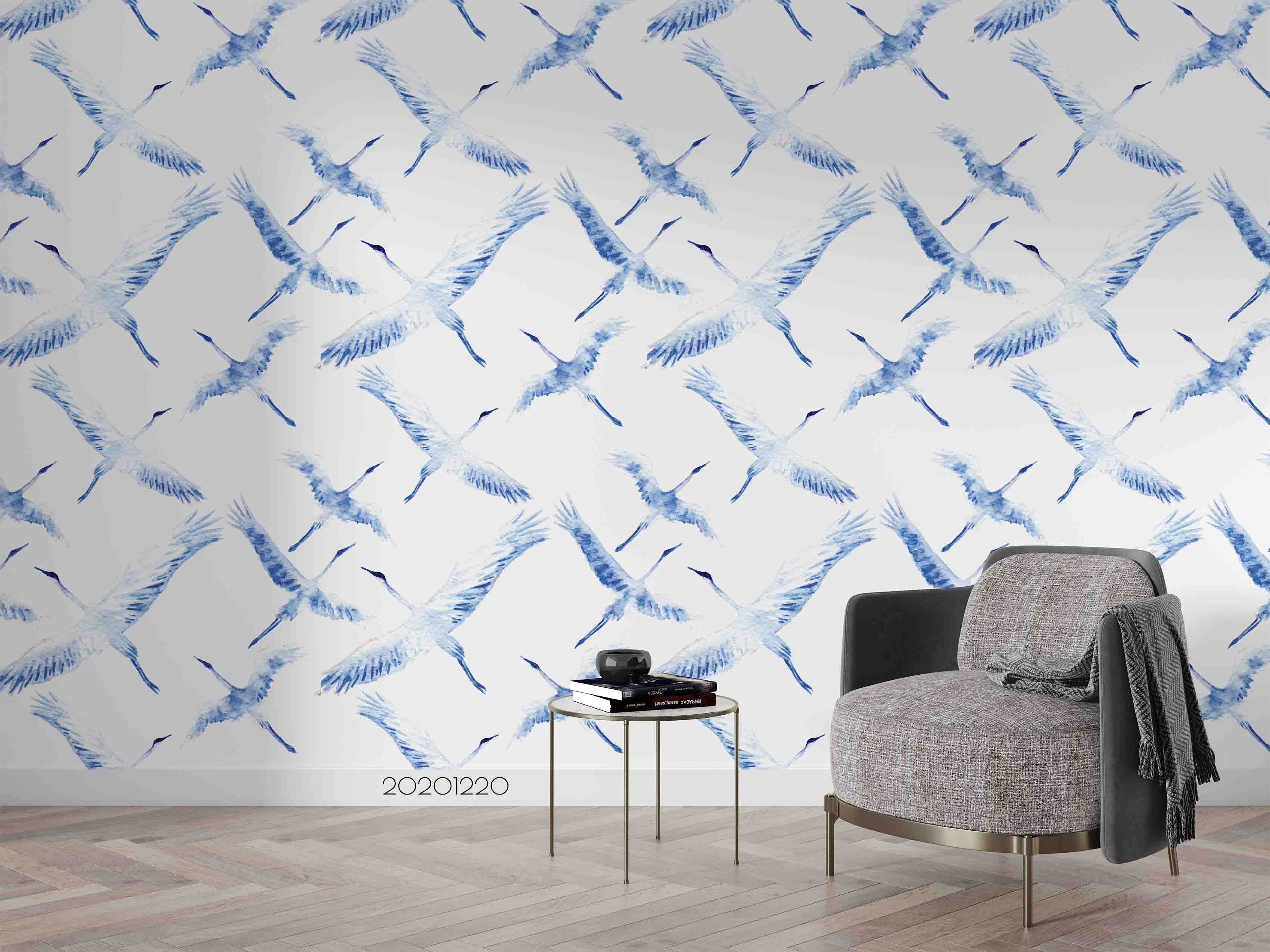 3D Hand Drawn Animal Blue Crane Wall Mural Wallpaper Lqh 110