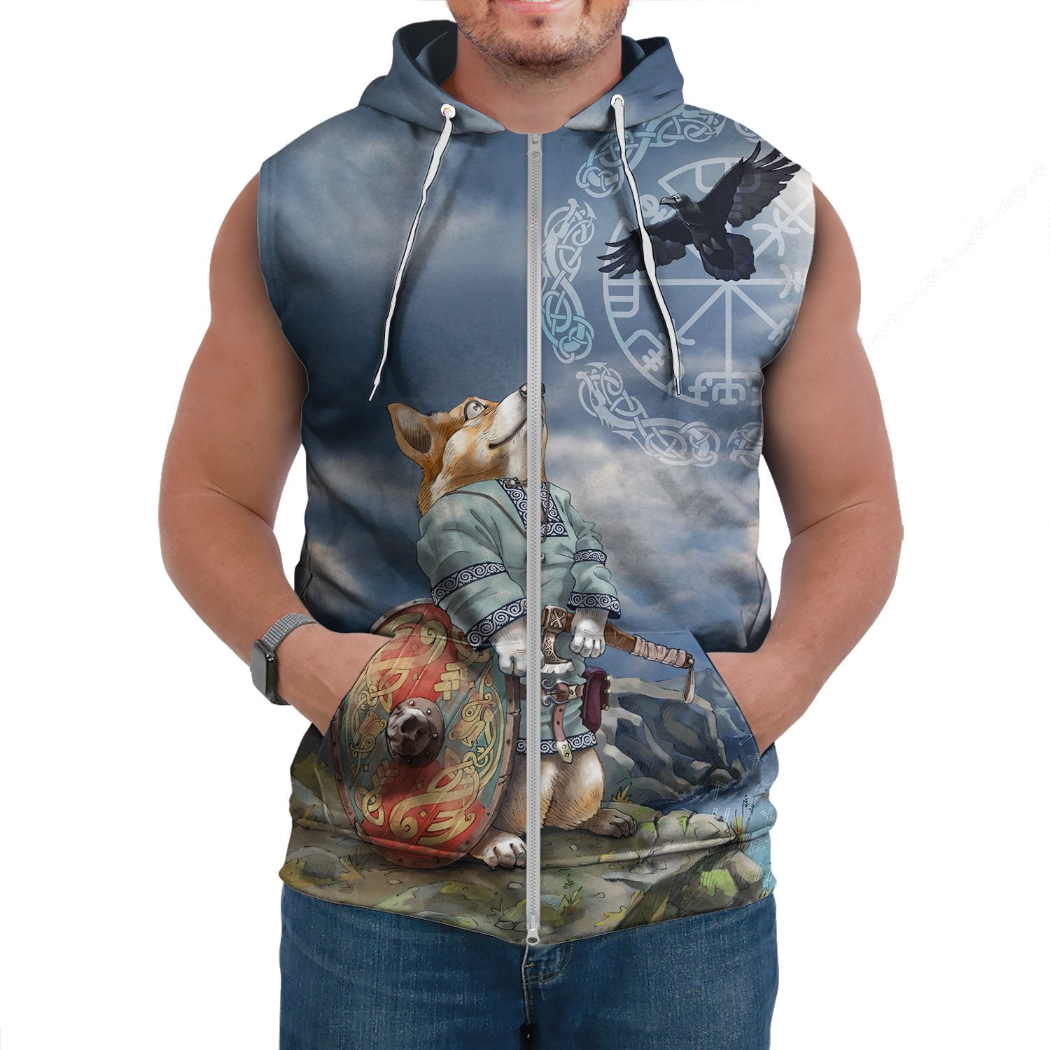 Viking Style Sleeveless Hoodie , Corgi A31