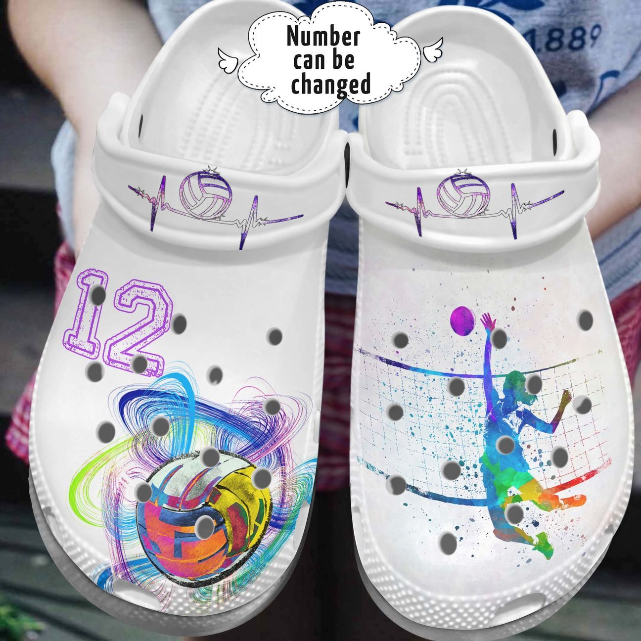 Volleyball Personalized Personalize Clog, Custom Name, Text, Fashion Style For Women, Men, Kid, Print 3D Whitesole Purple