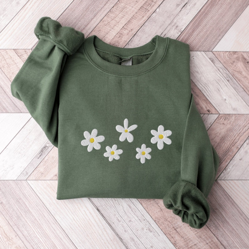 Daisies Embroidered Sweatshirt 2D Crewneck Sweatshirt All Over Print Sweatshirt For Women Sweatshirt For Men Sws3245