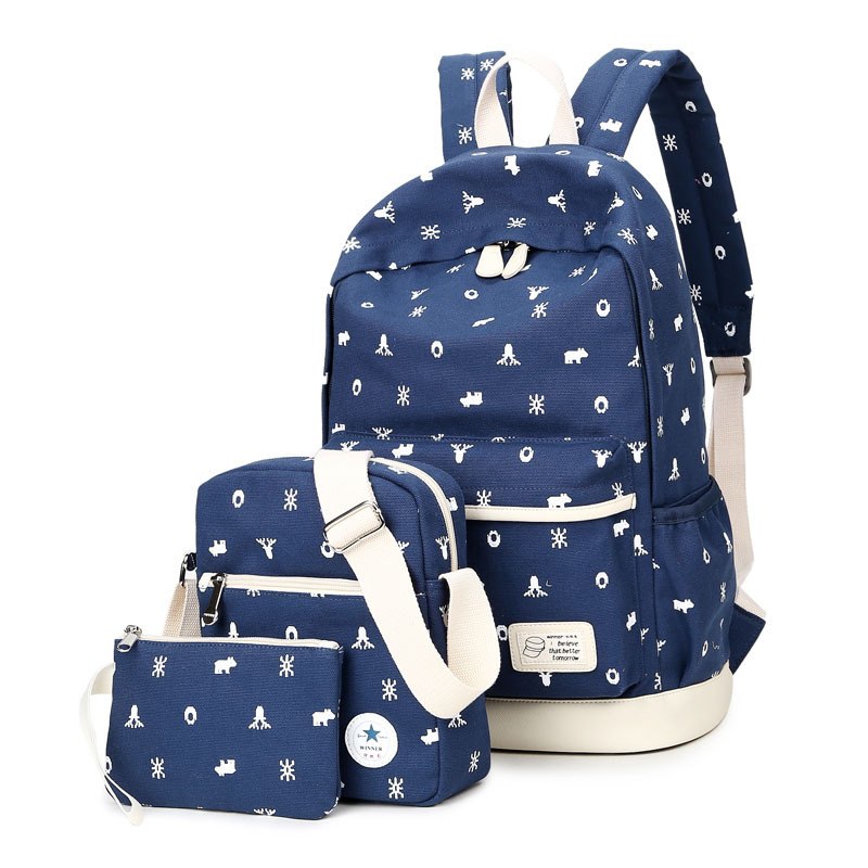 Winner Brand Designer Canvas Animal Print Backpacks Set School Bags For Teenagers Girl Bookbags