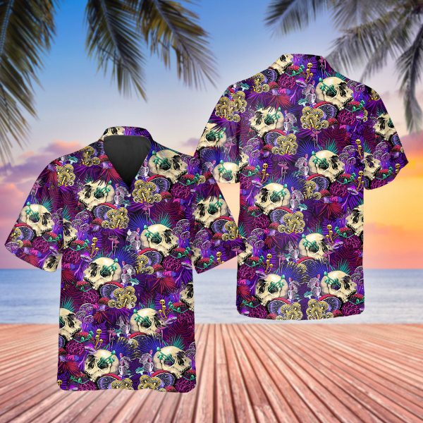 Colorful Mushroom Skull Printed Hawaii Shirt Flower Hawaii Aloha Ha30356