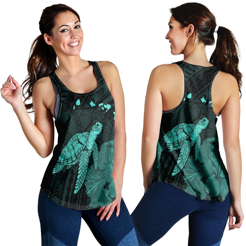 Hawaiian Polynesian Hibiscus Turtle Map Racerback Tank Turquoise Ha101458