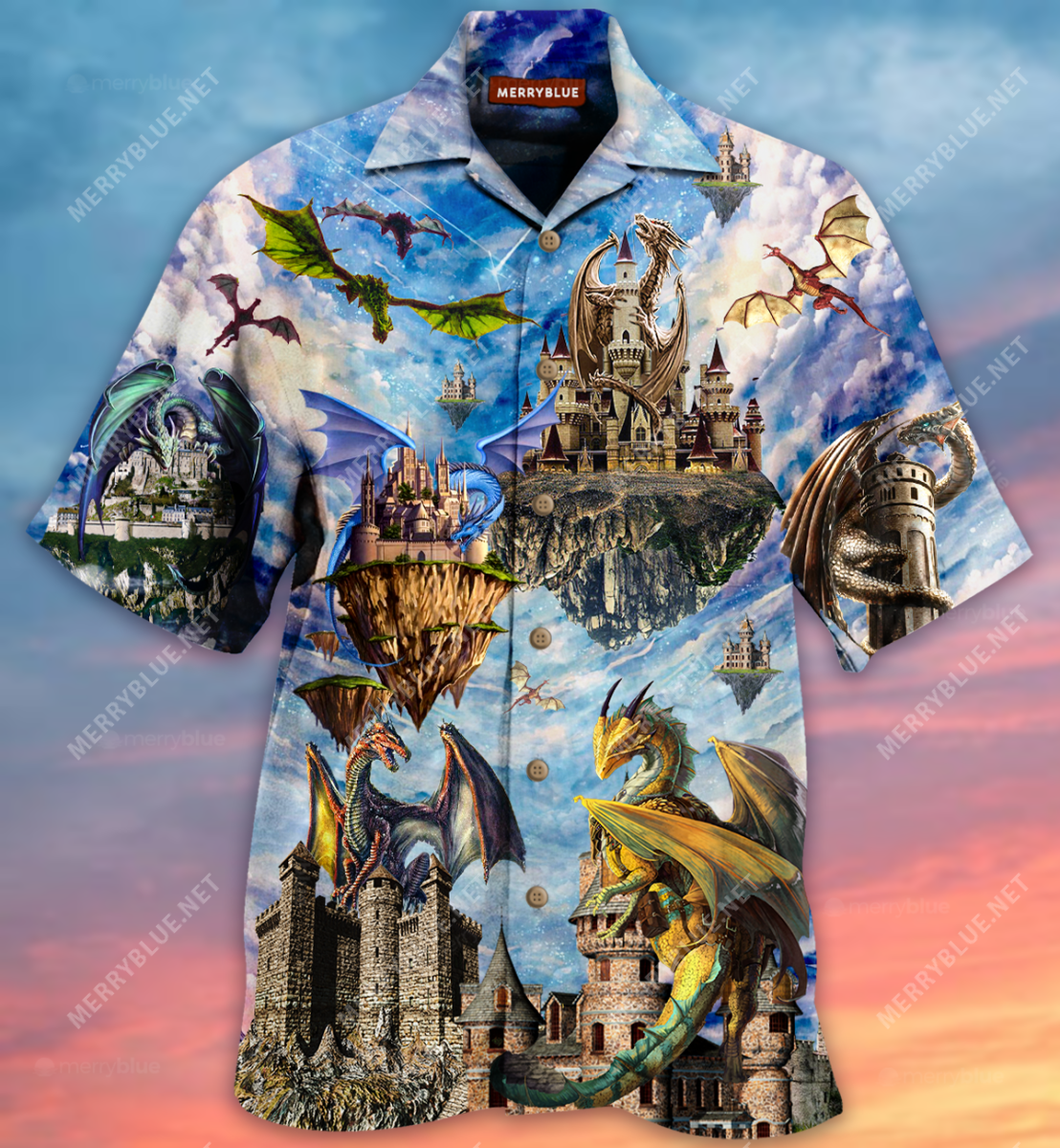 Fantasy Dragon Castle In The Sky Unisex Hawaii Shirt Ha48453