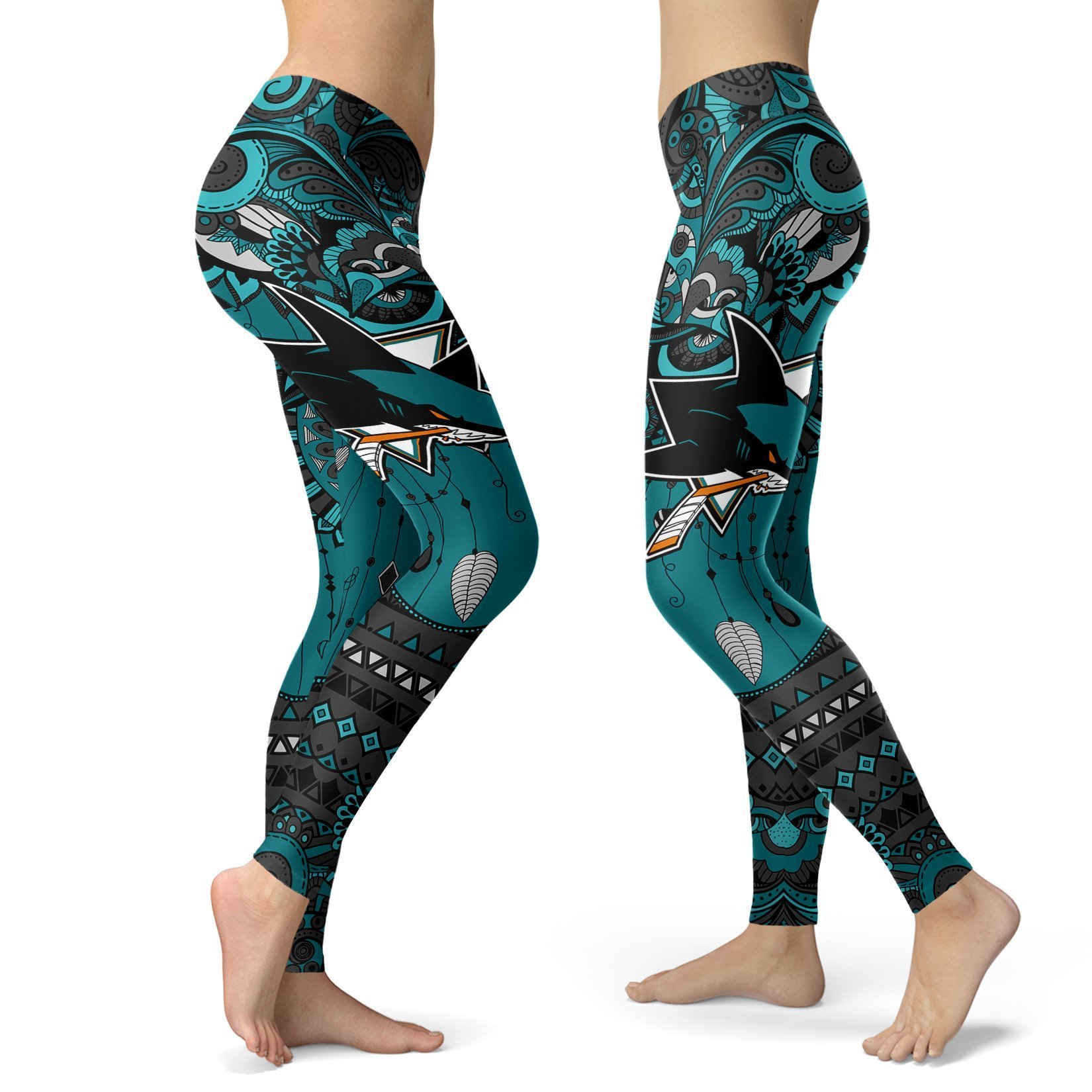 Boho San Jose Sharks Leggings With Fantastic Art