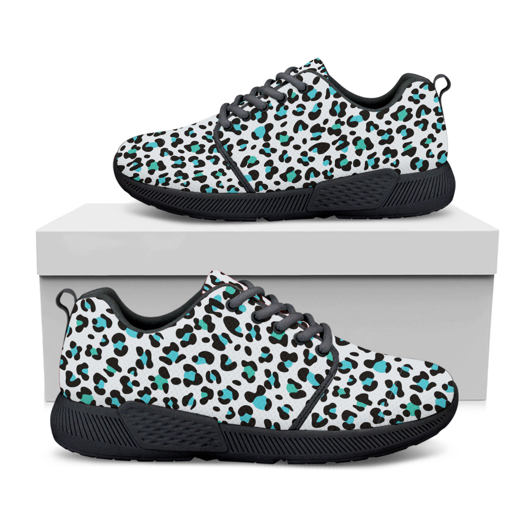 White And Teal Leopard Print Black Athletic Shoes