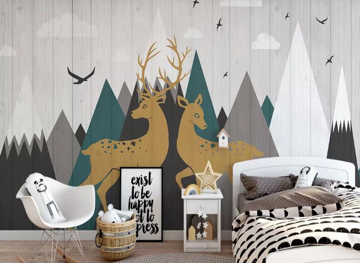 3D Hand Drawn Forest Animal Elk Wall Mural Wallpaper Lqh 198