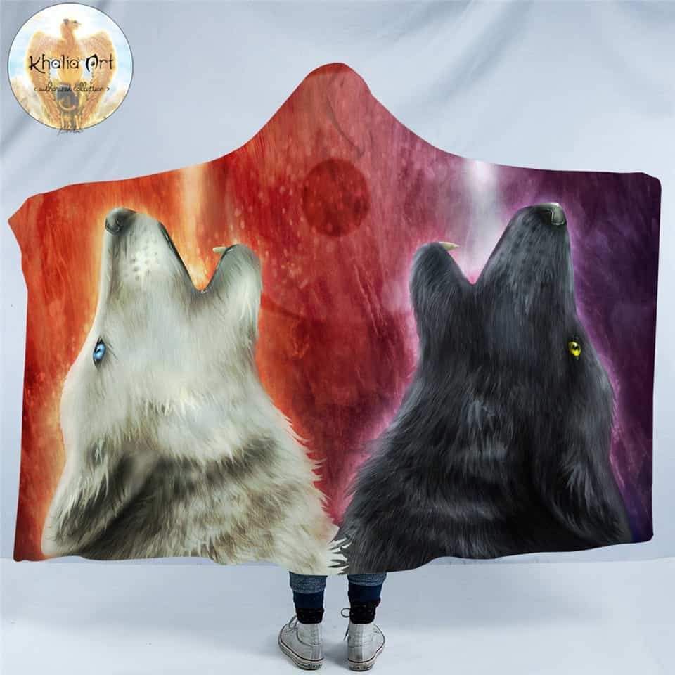 We Wanna Let The World Know Yin and Yang Wolves Native American Design Hooded Blanket