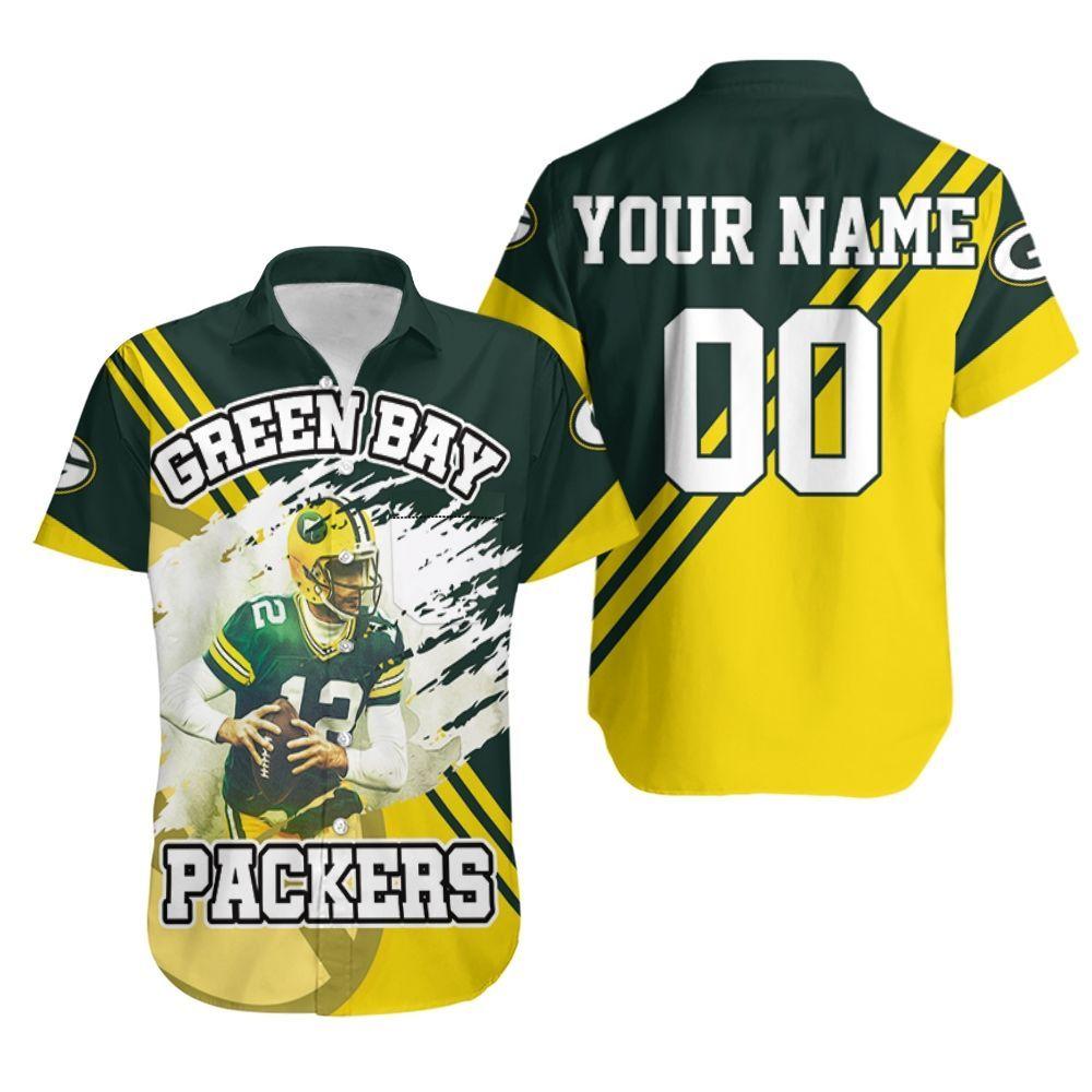 Beach Shirt Green Bay Packers Aaron Rodgers 12 Illustrated For Fans Personalized Hawaiian Shirt