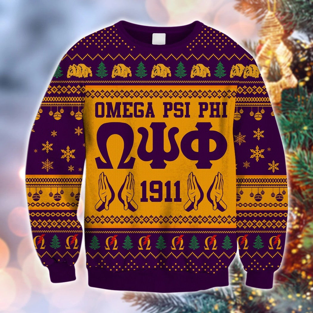Fraternity Sweatshirt – Omega Psi Phi Handsign Christmas Sweatshirt