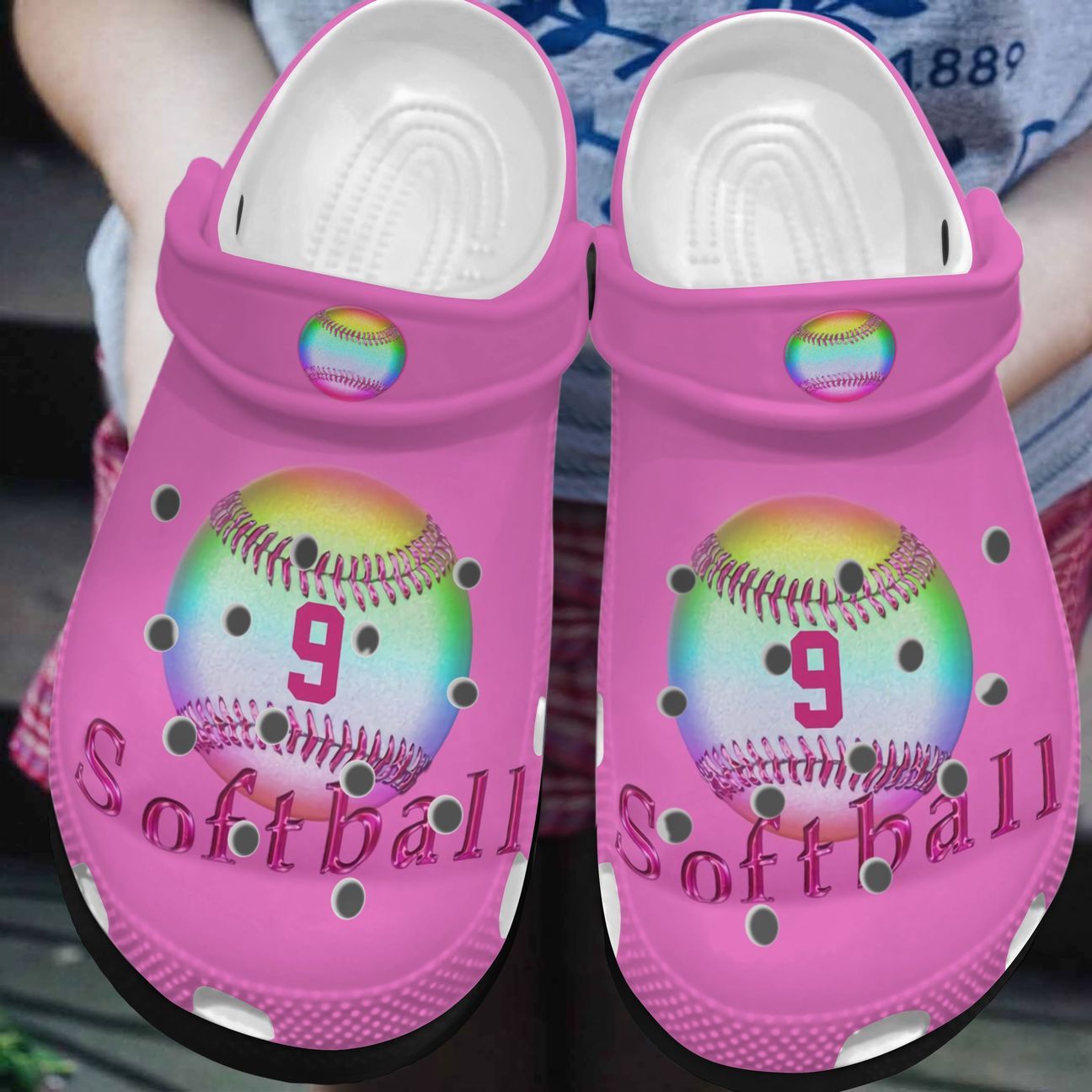 Softball Personalized Clog, Custom Name, Text, Color, Number Fashion Style For Women, Men, Kid, Print 3D Pink Softball