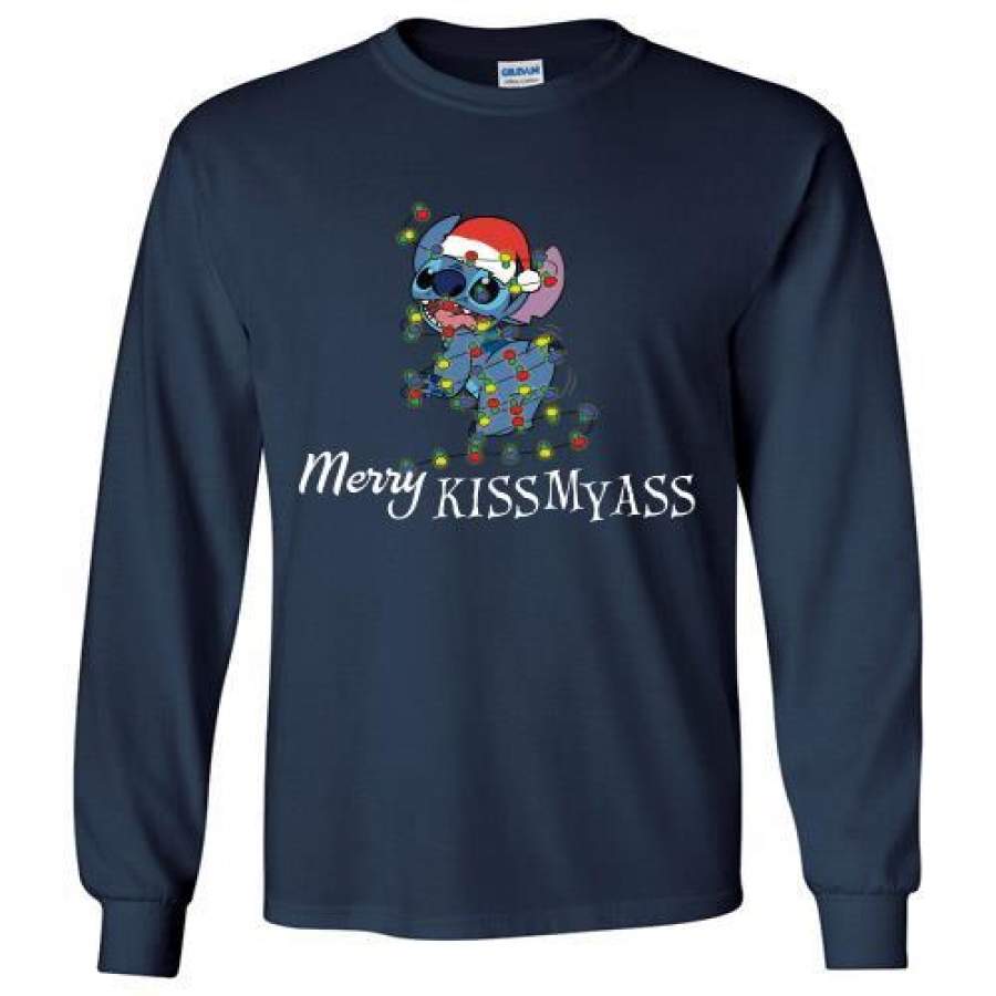 Stitch Merry Kissmyass light Christmas Long T-Shirt