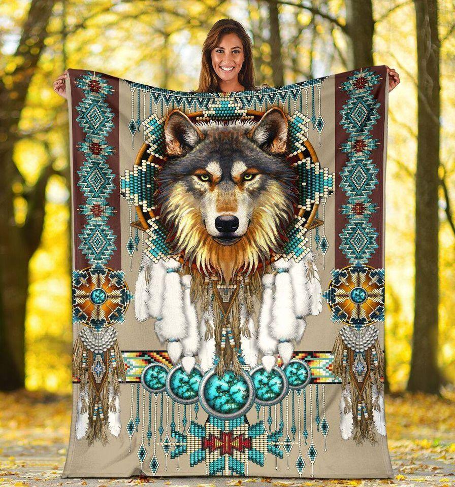 Wolf Native Style Dream Catcher Fleece Blanket Unique Gifts