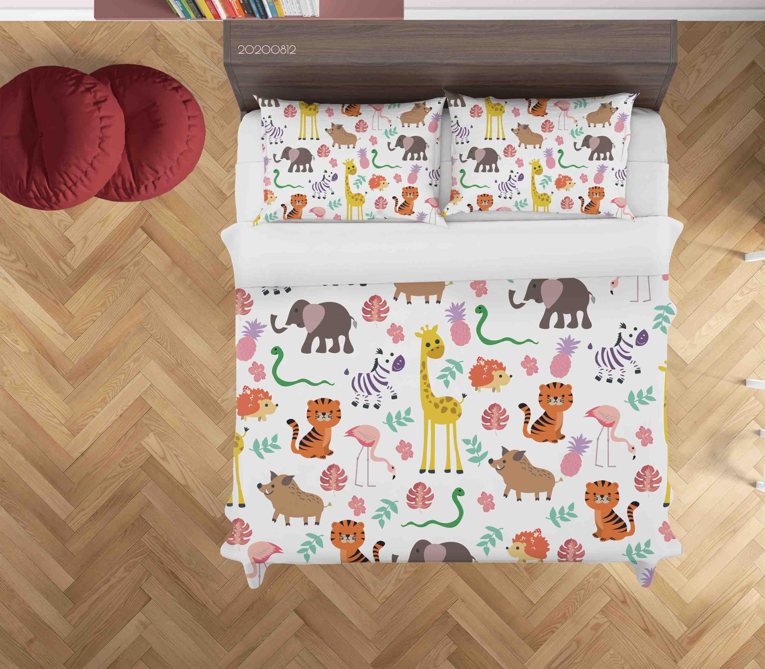 3D Colorful Giraffe Elephant Animal Quilt Cover Set Bedding Set Duvet Cover Pillowcases Lxl