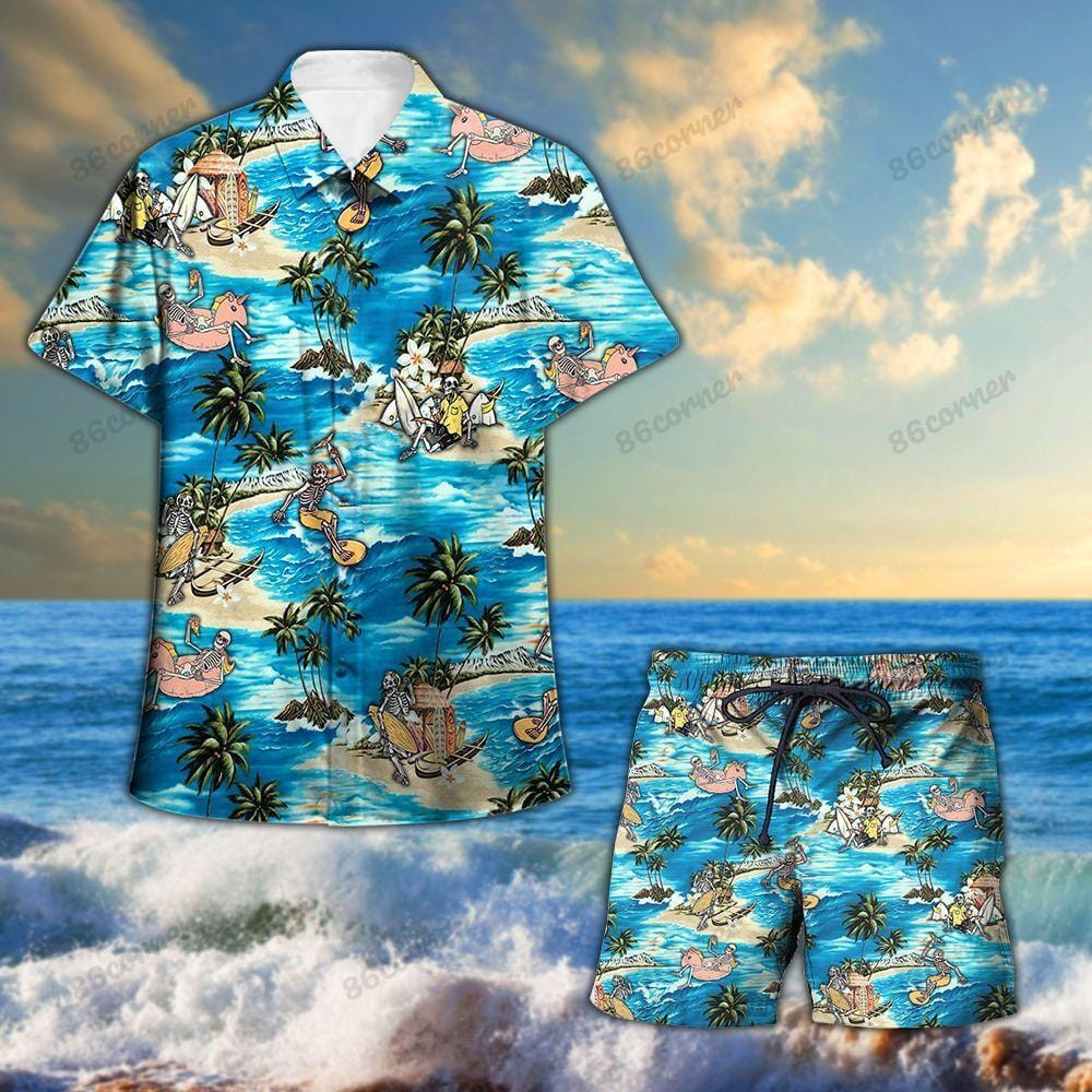 Skull Surfing Summer Aloha Hawaii Shirts Swim Trunks Beach Shorts Dh Ha73488