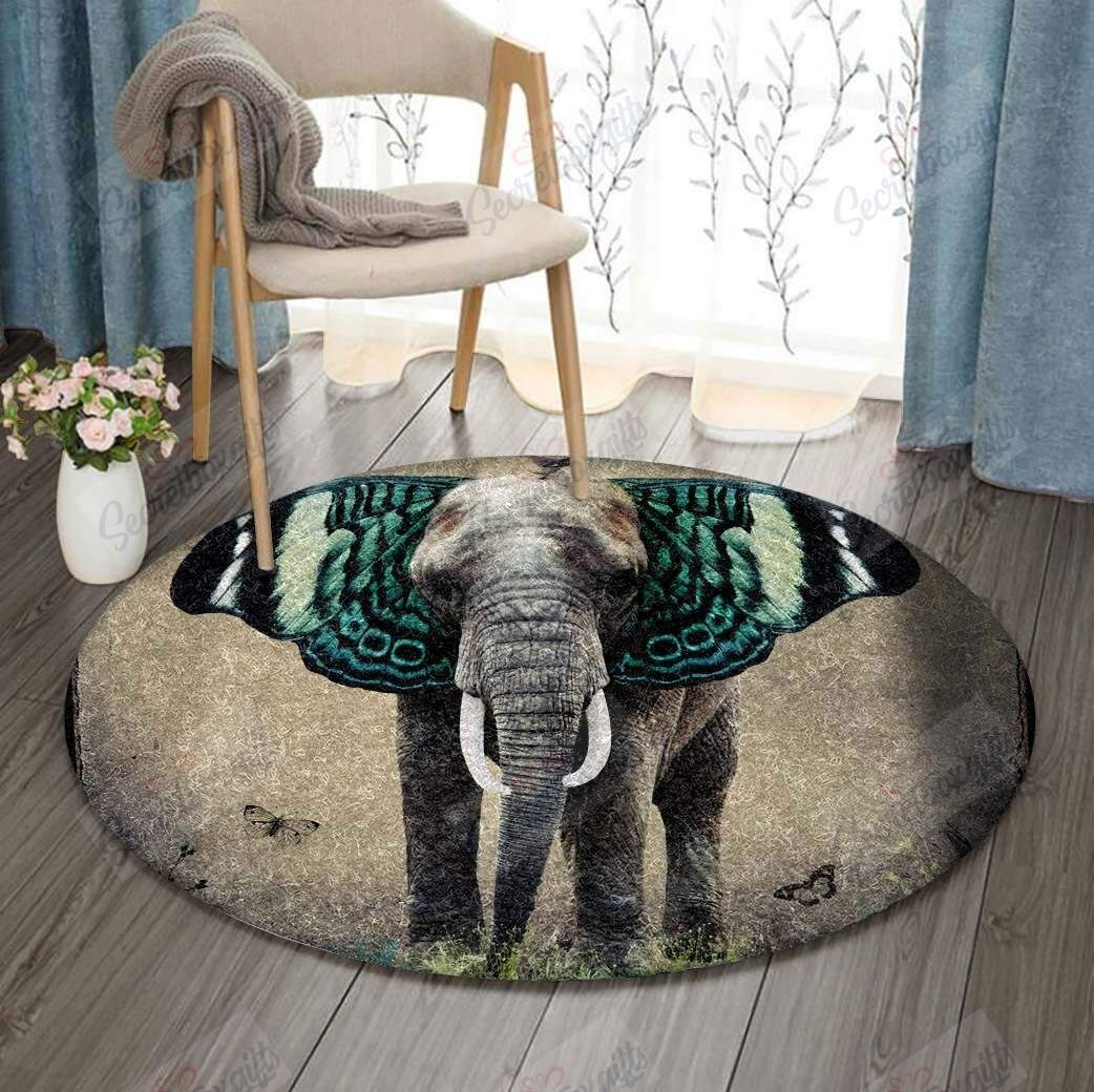 Elephant With Butterfly In Ears YY417 Round Rug CYLI0308