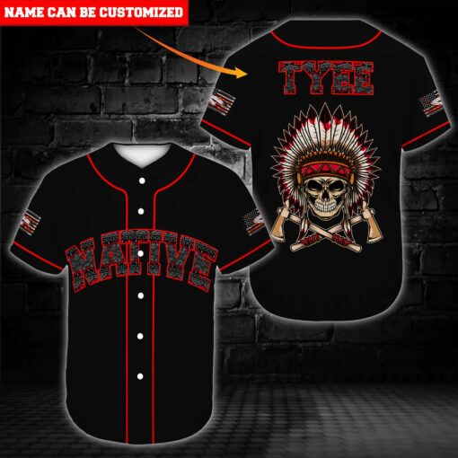 Personalized Native American Skull Baseball Shirt For Native Americans, Skull Lovers