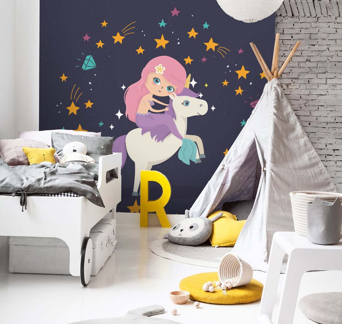 3D Cartoon Mermaid Unicorn Wall Mural Wallpaper 10