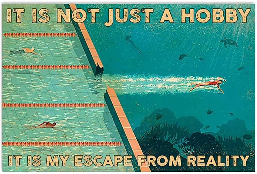 Vintage Swimming – It Is My Escape From Reality Poster Art Print      Home Decor Gift For Men Women Family Friend On Birthday Xmas