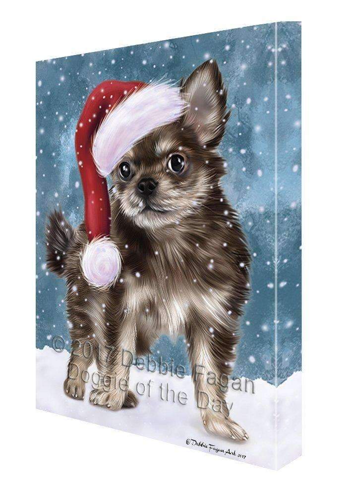 Let It Snow Christmas Holiday Chihuahua Puppy Dog Wearing Santa Hat Canvas Wall Art