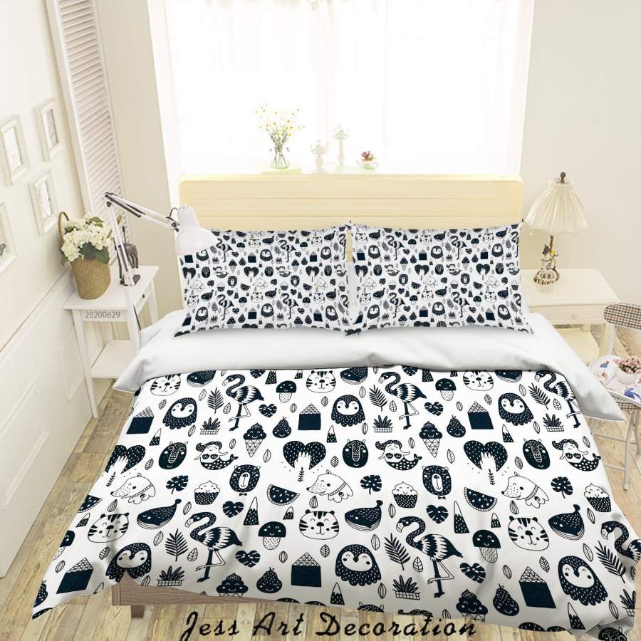 3D White Black Cartoon Animal Quilt Cover Set Bedding Set Duvet Cover Pillowcases SF89